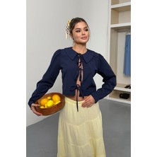 Jee Lee Kadın Önü Bağlama Detaylı Uzun Kollu Gömlek Lacivert - 26Y 1045