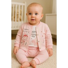 Veralya Happy Dancing Desenli 3'lü Hırkalı Kız Bebek Takım