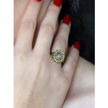 Esha Doğal Taş Pembe Kuvars Doğal Taşlı Antik Ayarlanabilir Kadın Yüzük EUY91PK