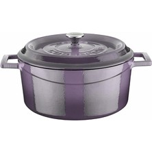 Braventa Collection Cookware Yuvarlak Fırın Tenceresi, Çap 24 Cm, Dökme Demir, Mor, 24 cm
