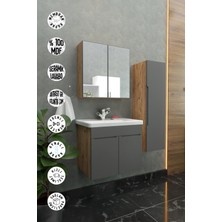 Makbulce Şarkışla Havlu Dolaplı 65CM Seramik Lavabolu Membran Kapaklı Mdf Aynalı Banyo Dolabı