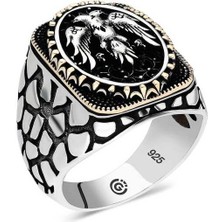 Fumeyabi Gümüş Çift Başlı Kartal Oval Erkek Yüzük