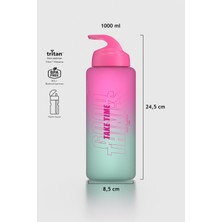 Renga Moly Çift Renk Yazı Desenli 1000 ml Pipetli Mat Tritan Matara 912117 Fuşya-Turkuaz