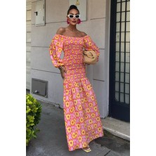 Başak Collection Madonna Yaka Gipe Detaylı Desenli Elbise 2746