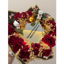 Kamir Işıklı Aynalı Yazılı Kırmızı Gül Buketi Aranjmanı Dekoratif Çiçek Tasarımı