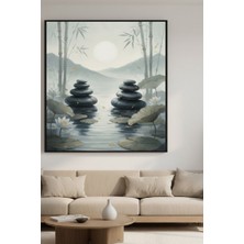 Safir Design Lüks Yeşil ve Mavi Nilüfer Çiçeği Feng Shui Duvar Sanatı | Modern Çerçeveli Tablo