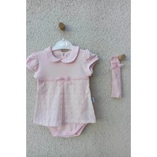 Veralya Bebek Yakalı Çiçek Işlemeli Bandanalı Badi 3-6-9 Ay