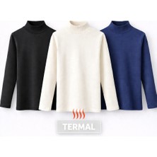Mini Kanka Çocuk 3’lü Termal Boğazlı Uzun Kollu Tişört – Isı Tutan Esnek Kumaş, Kışlık Içlik Seti (Siyah-Lacivert-Krem)