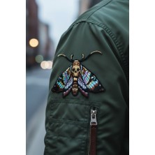 Kuru Kafa Detaylı Renkli Güve Nakış Yama - Ütüyle Yapışan Büyük Boy Ceket Arması