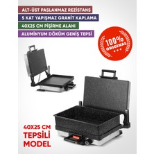 Milan Büyük Boy XXL Bazlama Granit Tepsili Lahmacun Elektrikli Izgara Tost Makinesi 5 Kat Granit Kaplama (Tepsili Model)