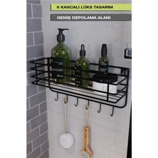 UltraMint Paslanmaz Çelik 6 Kancalı Banyo Düzenleyici, Şampuanlık ve Raf Seti