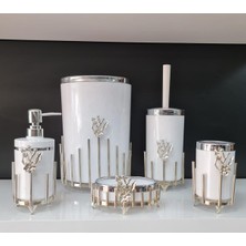 UltraMint 5 Parça Akrilik Yuvarlak Banyo Seti Beyaz Gümüş Kromaj