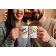 Mithor Shop Kalp Avcısı Sarışın Okçu Kız & Esmer Erkek - 2’li Sevgililer Günü Kupa Seti