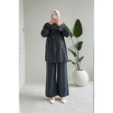 Tesettür Diyarı Elora Tansel Kumaş Fermuarlı Tesettür Takım- Antrasit