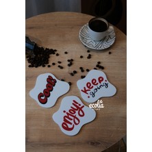 Ecolia Store Cool – Enjoy – Keep Going Yazılı Bardak Altlığı Seti | Dekoratif Kahve Altlığı Kırmızı