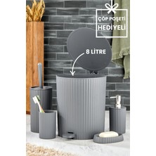 UltraMint Pratik 5 Parça Banyo Seti, Yuvarlak Çöp Kovası, Wc Fırçası, Sabunluk, Diş Fırçası