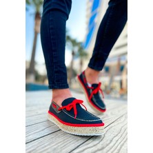 Zapatos CH311 Espadril Erkek Günlük Bağcıklı Hasır Taban Triko Klasik Ayakkabı Tht - Siyah/kırmızı