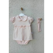 Veralya Bebek Yakalı Çiçek Işlemeli Bandanalı Badi 3-6-9 Ay