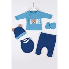 Veralya Love Bear Nakışlı 5'li % 100 Pamuk Erkek Bebek Hastane Çıkış Seti