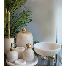 UltraMint Şık Mermer Banyo Seti 7'li Büyük Disko Top ve Pirinç Detaylı Tasarım