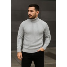 Lara Giyim Boğazlı Kazak Fitilli Rahat Kumaş Slim Fit Kazak Pamuklu Örme Kumaş