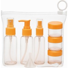 Braventa Collection Suwors Seyahat Kozmetik Seti 9 Parça – 3 Şişe + 3 Krem Kabı + Huni + Spatula + Şeffaf Çanta | Uçak I