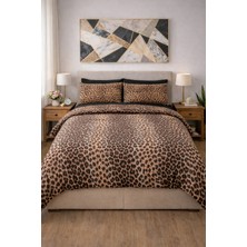 Mirvona Home Ranforce Leoparlı Çift Kişilik Lastikli Çarşaflı Fermuarlı Nevresim Takımı