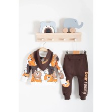 Veralya Family Bears Desenli 3'lü Fularlı Erkek Bebek Takımı