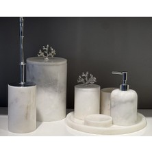 UltraMint 7'li Doğal Mermer Banyo Seti, Beyaz Gümüş Tasarım