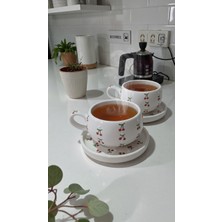 RGS Homelife 2'li El Yapımı Seramik Kupa Seti, Seramik Kahve, Espresso ve Çay Kupa Seti Kiraz Desenli Kupa