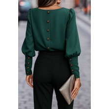 Başak Collection Kadın Uzun Kollu Yuvarlak Yakalı Düğmeli Ithal Krep Bluz