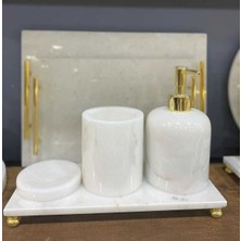 UltraMint Beyaz Mermer Banyo Seti, Şık ve Modern 4'lü Tasarım