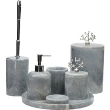 UltraMint Şık Gri Mermer Banyo Seti, 7 Parça Aksesuar, Modern Tasarım