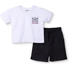 Hellobaby Hellobaby, Erkek, Tshirt-Şort, Ayı Baskılı, Bağcıklı, Bisiklet Yaka, Diz Üstü, Kısa Kol