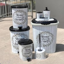 UltraMint Beyaz Parke Desenli 9 Parça Banyo Temizlik Seti (Sepet, Deterjanlık, Fırça)