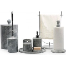 UltraMint 9'lu Gri Mermer Yuvarlak Dekoratif Banyo Seti