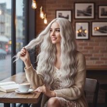 Nuveden Ieg™ Uzun Su Dalgası Fiber Sentetik Peruk - Küllü Beyaz NVDN-RSPRK34