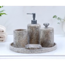 UltraMint Şık 5 Parça Mermer Banyo Takımı: Sıvı Sabunluk, Tepsi, Pamukluk, Diş Fırçalık, Katı Sabunluk