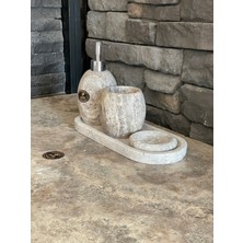 UltraMint Silver Traverten Oval 4'lü Banyo Seti, Şık ve Modern Tasarım