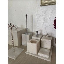 UltraMint Beyaz Mermer 7'li Kare Banyo Seti, Pirinç Gümüş Mercan Detaylı