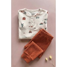 Cigit Çiftlik Desenli Zıbın Takım 0-3 Yaş Bej