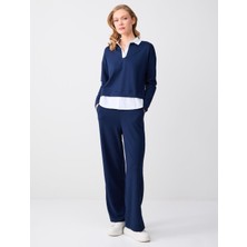 Jimmy Key Lacivert Bol Paça Uzun Modal Örme Jogger Pantolon