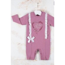 Hazego Love Kalp Nakışlı % 100 Pamuk Kız Bebek Tulumu