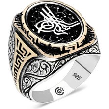 Fumeyabi Gümüş Tuğra Oval Erkek Yüzük