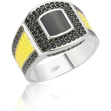 Fumeyabi Gümüş Siyah Taşlı Erkek Yüzük