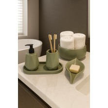 UltraMint Şık 5 Parça Geometrik Banyo Seti, Sabunluk, Diş Fırçalık ve Havluluk