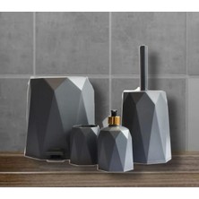 UltraMint 4'lü Gri Banyo Seti, Çöp Kovası, Tuvalet Fırçası, Lavabo Takımı
