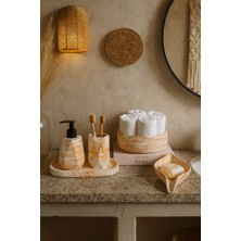 UltraMint Mermer Desenli Geometrik Banyo Seti, Sabunluk, Diş Fırçalık, Havluluk