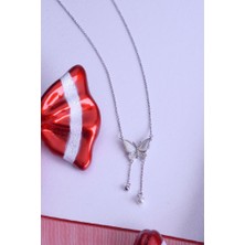 Innuendo Jewelry 925 Ayar Gümüş Sedefli Incili Taşlı Kelebek Kolye