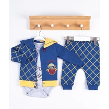 Hazego Cep Desenli Kapişonlu % 100 Pamuk Hırkalı 3'lü Erkek Takım